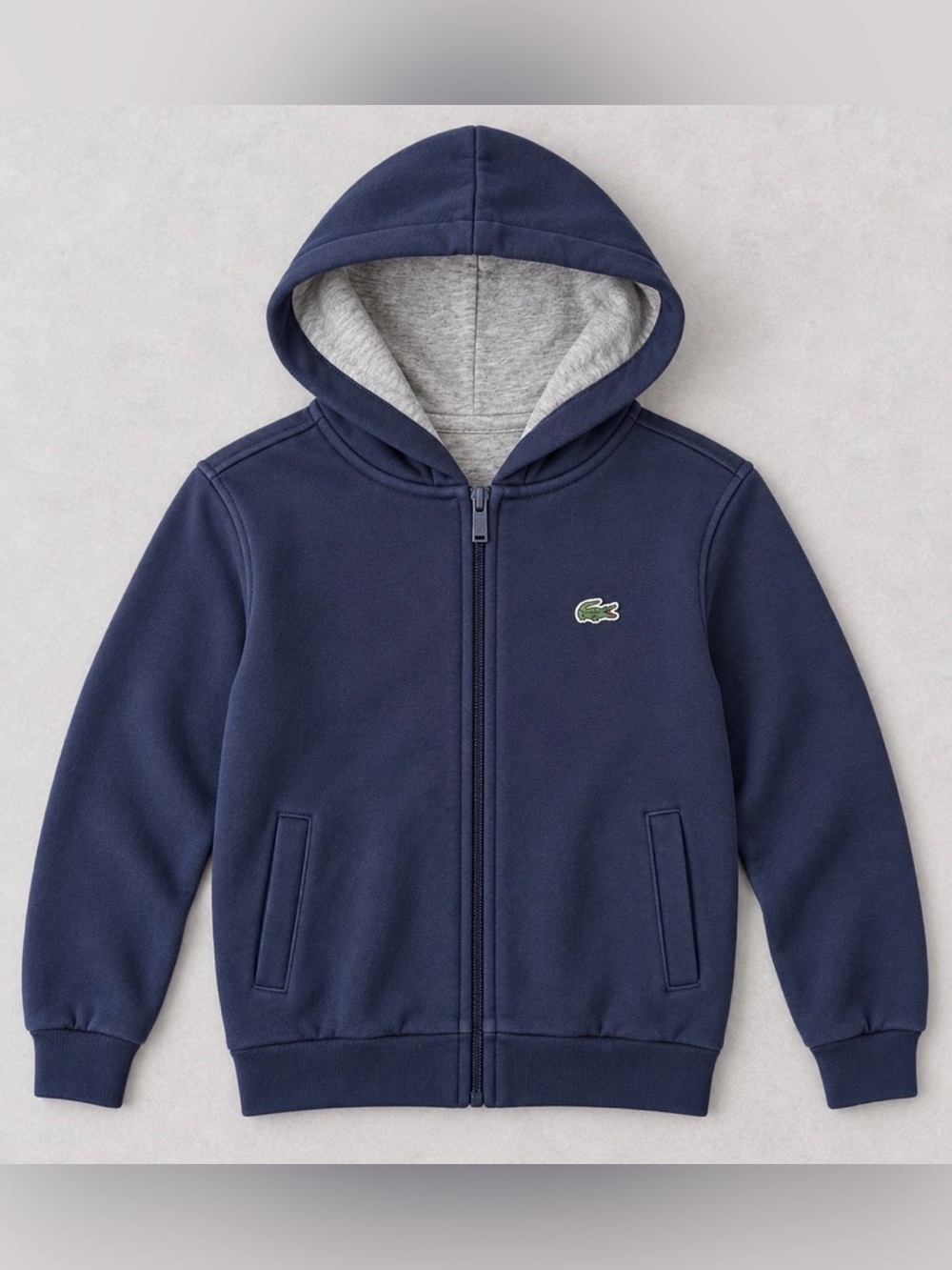 LACOSTE Boys Navy Logo Zip Up Hoodie (Size: 4)